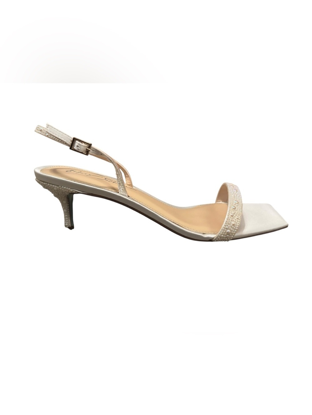 Betsey Johnson Ivory Pearl-Embellished Slingback Kitten Heel Women’s Size 11